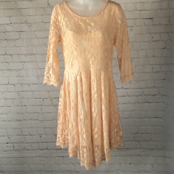 Free People Dresses & Skirts - DRESS - Free People peachy blush lace overlay asymmetrical pullover dress.